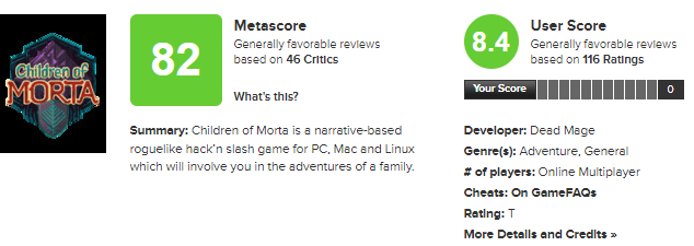 Children Of Morta Metacritic Score
